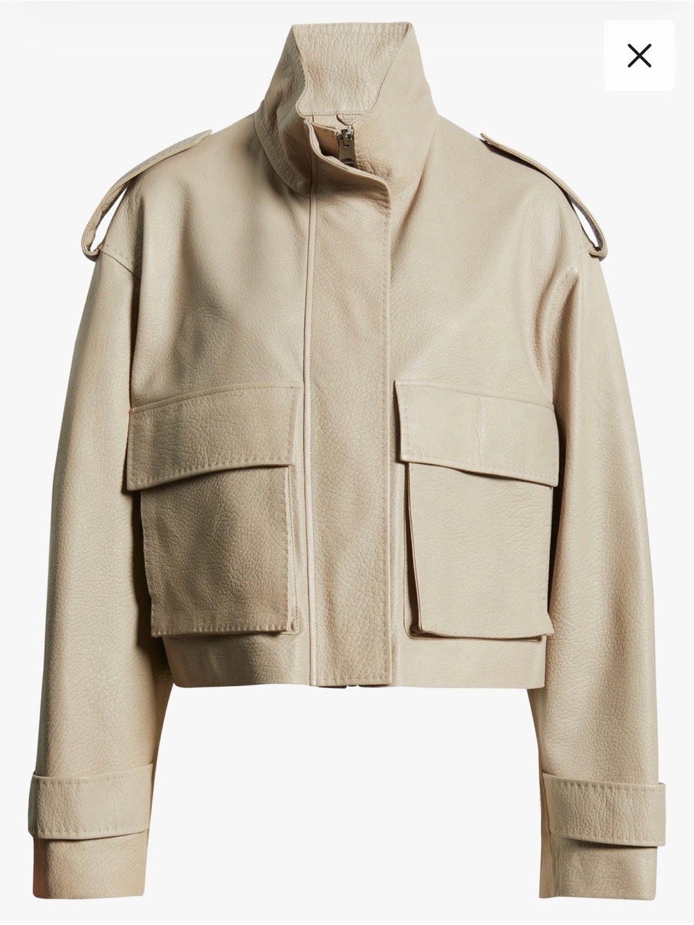 BRAND NEW W/TAGS Genuine Leather Fleurette Cream Moto Cropped Jacket